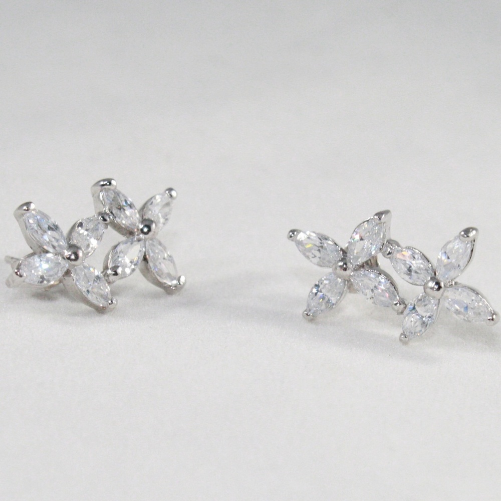 CZ Stacked ladder flower earrings - Picture 6 of 7